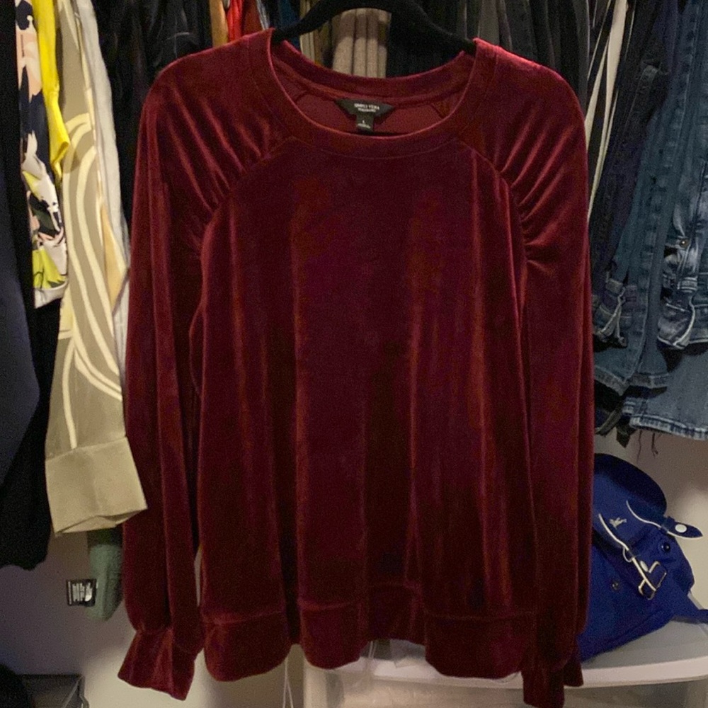 Dark red velvet long sleeve top